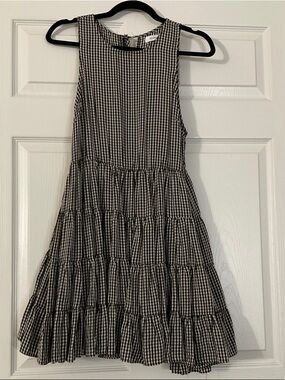Mustard Seed Black and White Gingham Tiered Mini Dress